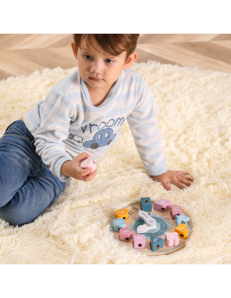VIGA PolarB Montessori medinis laikrodis su geometrinėmis figūromi