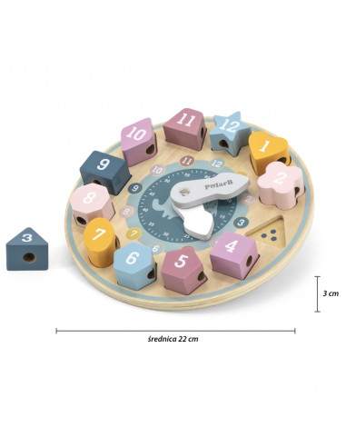 VIGA PolarB Montessori medinis laikrodis su geometrinėmis figūromi