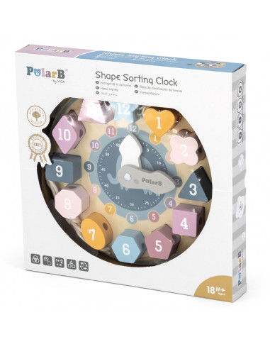 VIGA PolarB medinis laikrodis su geometrinėmis figūromis, Montessori metodika