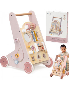 VIGA PolarB medinė edukacinė vaikiška vaikštynė - stumdukas, rožinė