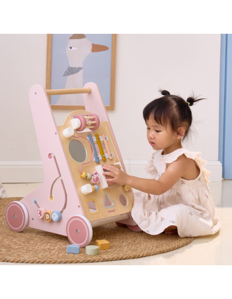 VIGA PolarB medinė edukacinė vaikiška vaikštynė - stumdukas, rožinė