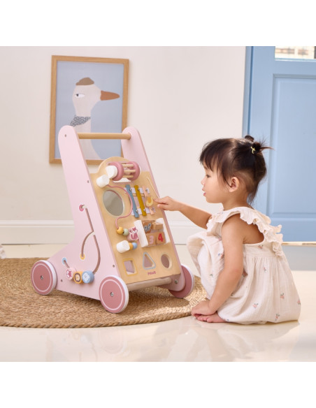 VIGA PolarB medinė edukacinė vaikiška vaikštynė - stumdukas, rožinė