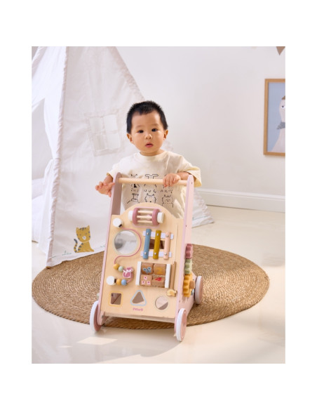 VIGA PolarB medinė edukacinė vaikiška vaikštynė - stumdukas, rožinė