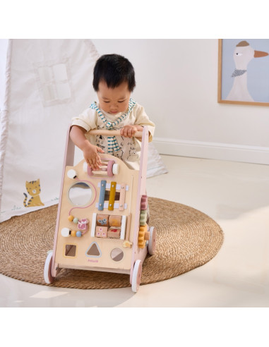 VIGA PolarB medinė edukacinė vaikiška vaikštynė - stumdukas, rožinė