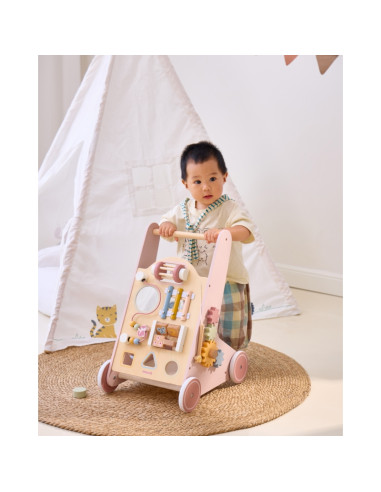 VIGA PolarB medinė edukacinė vaikiška vaikštynė - stumdukas, rožinė