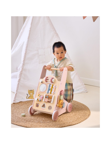 VIGA PolarB medinė edukacinė vaikiška vaikštynė - stumdukas, rožinė