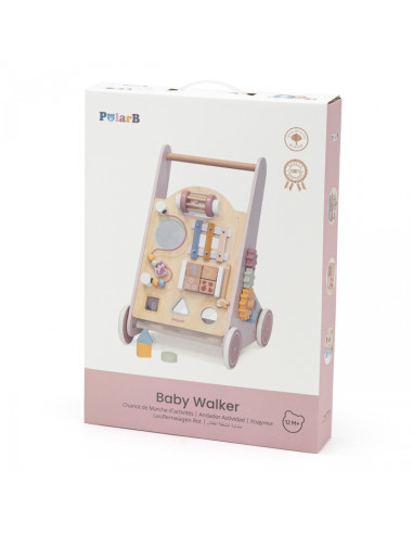 VIGA PolarB medinė edukacinė vaikiška vaikštynė - stumdukas, rožinė