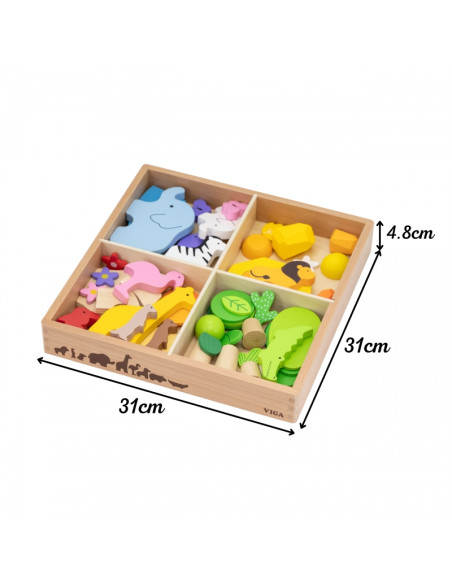 VIGA Деревянные кубики Красочные тропические истории Коробка 55 шт.