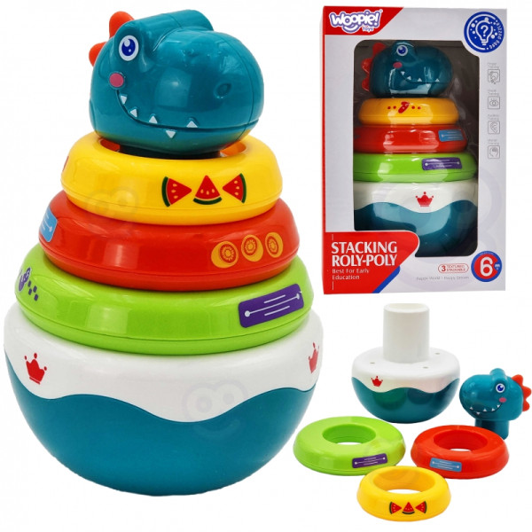 WOOPIE BABY sensorinis žaislas Dino piramidės dėlionė kūdikiams WOOPIE BABY sensorinis žaislas Dino piramidės dėlionė kūdikiams