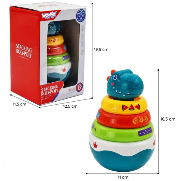 WOOPIE BABY sensorinis žaislas Dino piramidės dėlionė kūdikiams WOOPIE BABY sensorinis žaislas Dino piramidės dėlionė kūdikiams