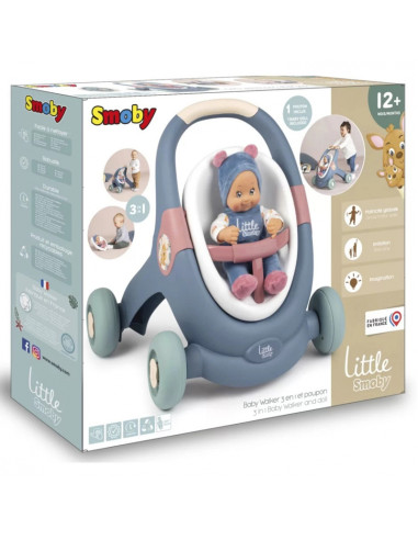 SMOBY Little Chodzik Pchacz 3w1 Wózek dla Dzieci + Lalka Bobas