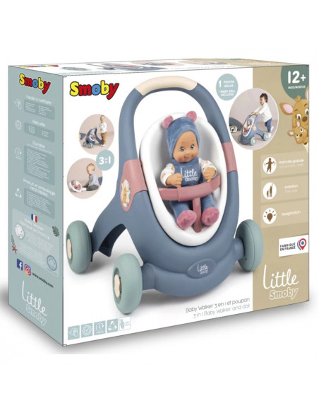 SMOBY Little Walker Pusher 3in1 vežimėlis vaikams + kūdikio lėlė SMOBY Little Walker Pusher 3in1 vežimėlis vaikams + kūdikio lėlė
