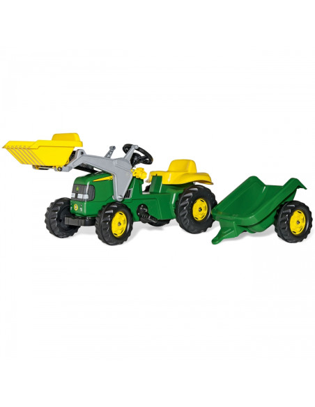 Rolly Toys RollyKid John Deere Traktor na Pedały z Łyżką i Przyczepą - Zielony