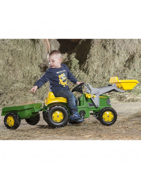 Rolly Toys RollyKid John Deere Traktor na Pedały z Łyżką i Przyczepą - Zielony