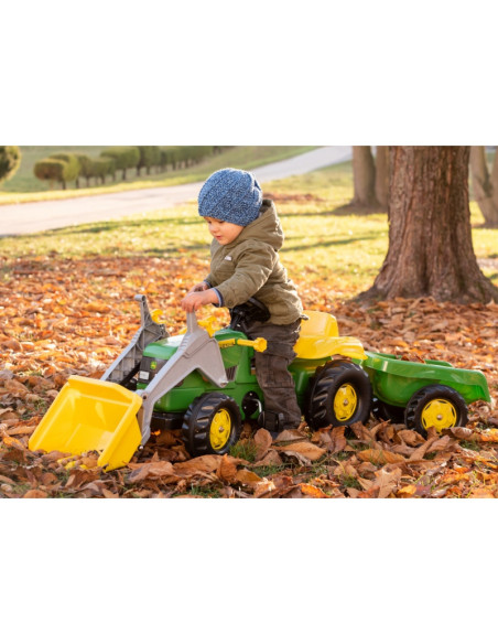 Rolly Toys RollyKid John Deere Traktor na Pedały z Łyżką i Przyczepą - Zielony