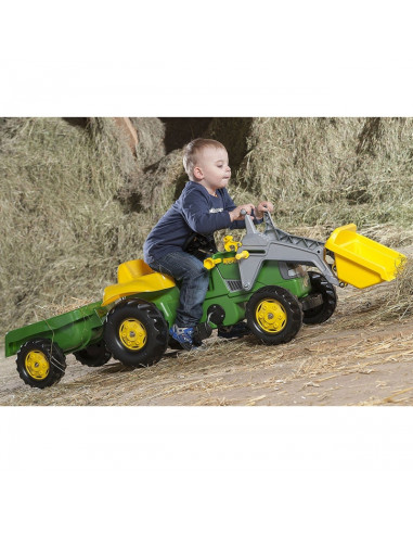 Педальный трактор Rolly Toys RollyKid John Deere с ковшом и прицепом - зеленый