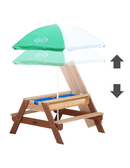 AXI Stół Piknikowy Nick z Ławką i Parasolem oraz Pojemnikami na Wodę/Piasek