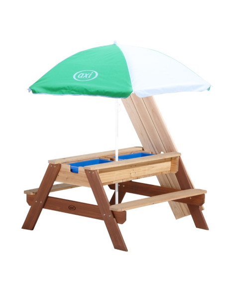 AXI Nick pikniko stalas su suolu, skėčiu ir vandens/smėlio indais