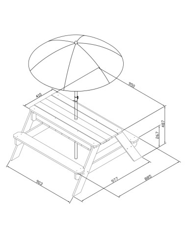 Стол для пикника AXI Nick со скамейкой, зонтиком и контейнерами для воды/песка