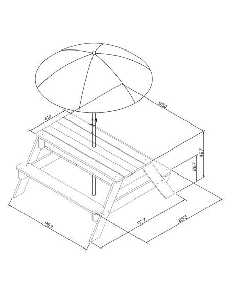 Стол для пикника AXI Nick со скамейкой, зонтиком и контейнерами для воды/песка