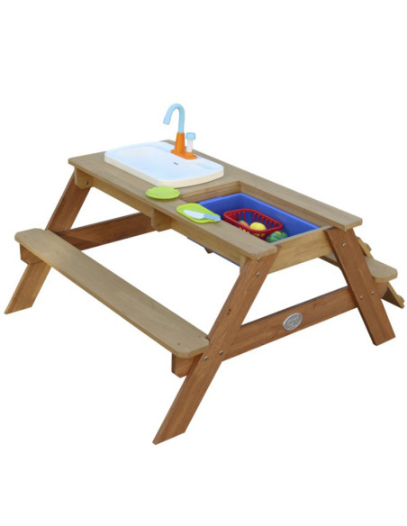 Стол для пикника AXI Emily со скамейкой, раковиной с краном и контейнерами для воды/песка