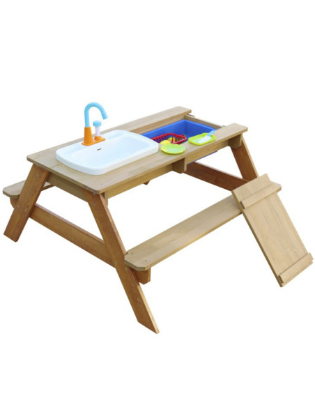 Стол для пикника AXI Emily со скамейкой, раковиной с краном и контейнерами для воды/песка