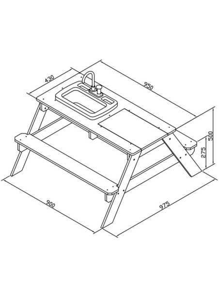 AXI Emily pikniko stalas su suoliuku, kriaukle su čiaupu ir vandens / smėlio indais