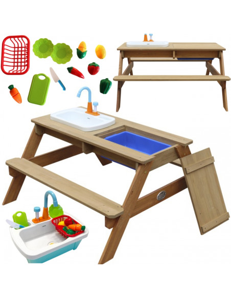 Стол для пикника AXI Emily со скамейкой, раковиной с краном и контейнерами для воды/песка