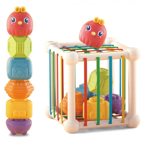 WOOPIE BABY Flexible Sensory Cube Sorter for Children Animals + Rattle 7 el.