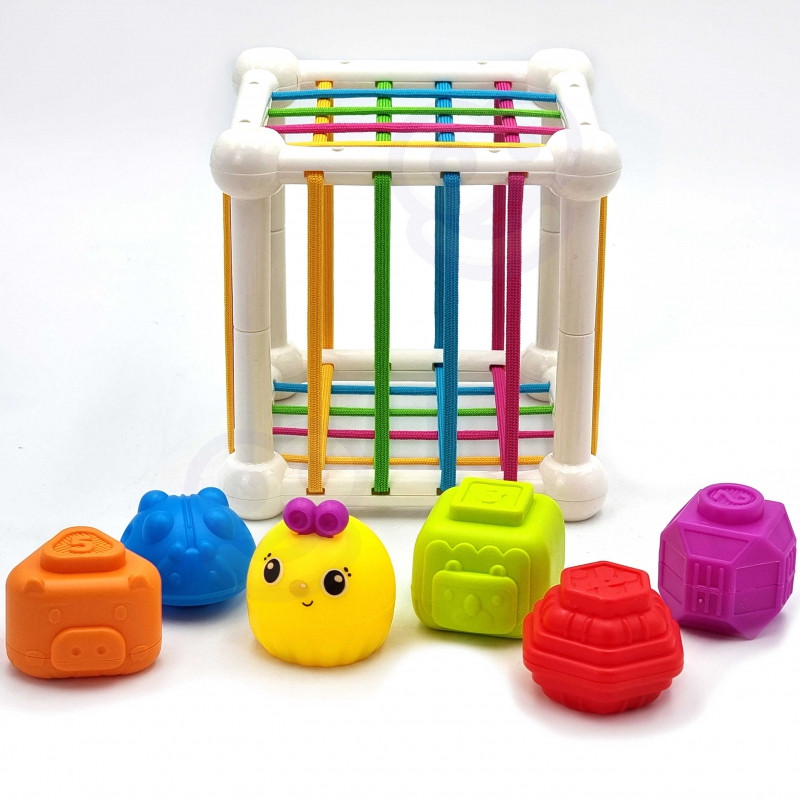 WOOPIE BABY Flexible Sensory Cube Sorter for Children Animals + Rattle 7 pcs.