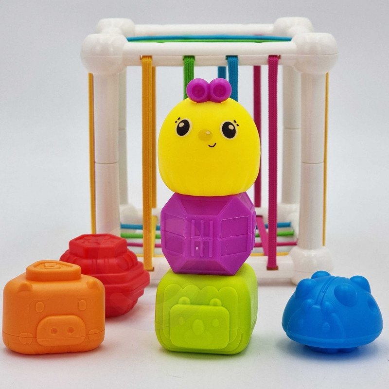 WOOPIE BABY Lankstus sensorinis kubas Kūdikių gyvūnų rūšiuoklis + barškutis 7 el.