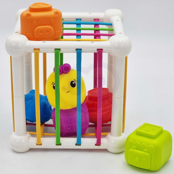 WOOPIE BABY Lankstus sensorinis kubas Kūdikių gyvūnų rūšiuoklis + barškutis 7 el.