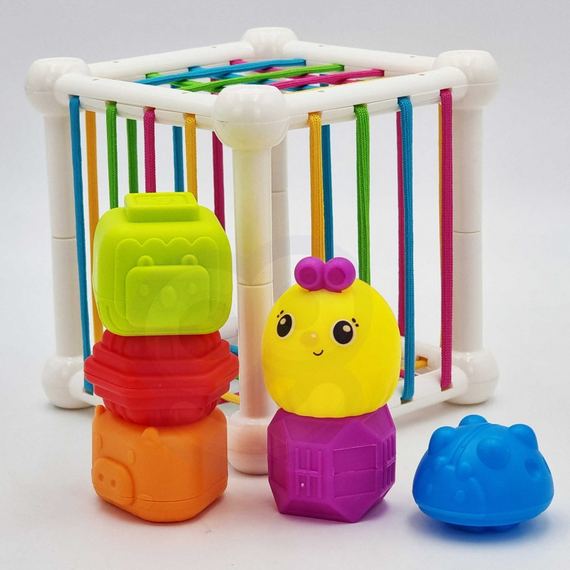 WOOPIE BABY Flexible Sensory Cube Sorter for Children Animals + Rattle 7 pcs.