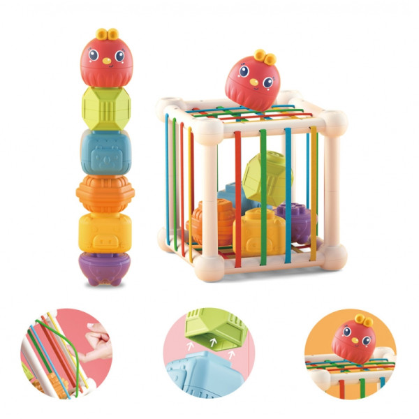 WOOPIE BABY Flexible Sensory Cube Sorter for Children Animals + Rattle 7 el.