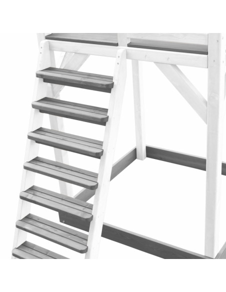 AXI medinis žaidimų aikštelės bokštas su sūpynėmis, kopėčiomis ir XXL čiuožykla