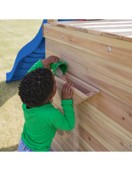 AXI medinės didelės žaidimų aikštelės sūpynės, čiuožykla ir smėlio dėžė