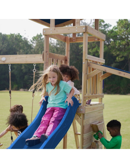 AXI medinės didelės žaidimų aikštelės sūpynės, čiuožykla ir smėlio dėžė
