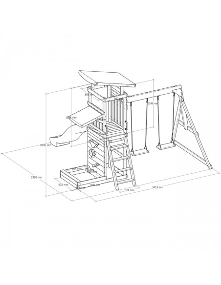 AXI medinės didelės žaidimų aikštelės sūpynės, čiuožykla ir smėlio dėžė