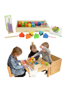 MASTERKIDZ Duża Drewniana Nawlekanka Sznurowanka Montessori