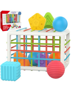 WOOPIE BABY Lankstus sensorinis kubas Baby Sorter Spalvotos formos 13 el.