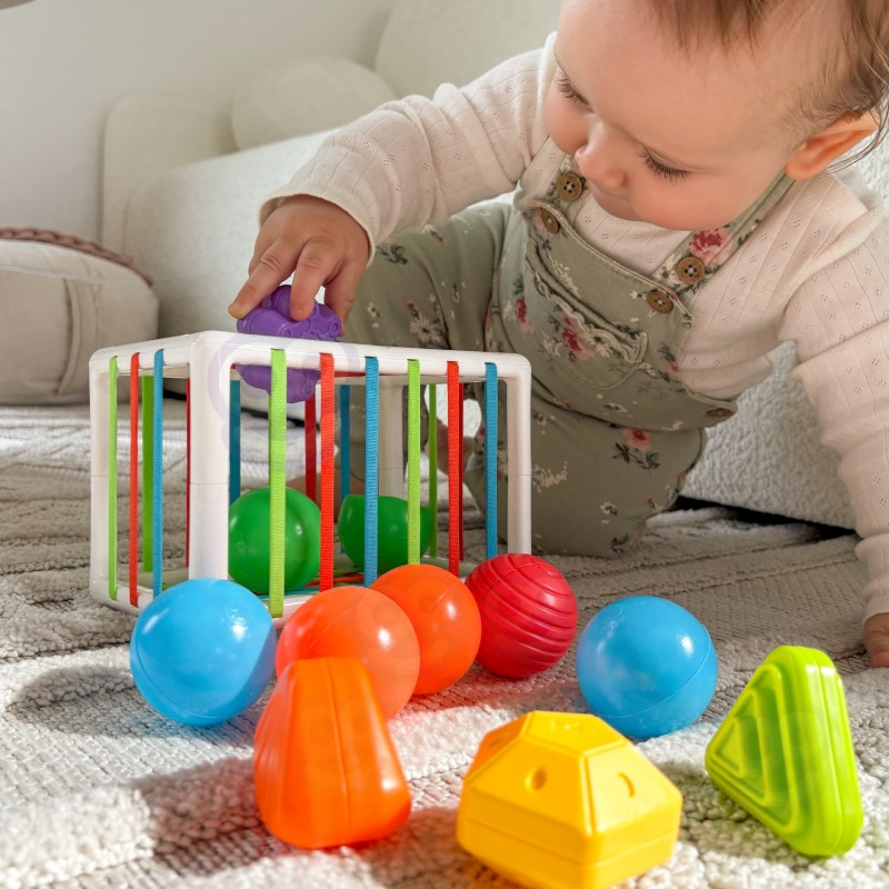 WOOPIE BABY Lankstus sensorinis kubas Baby Sorter Spalvotos formos 13 el.