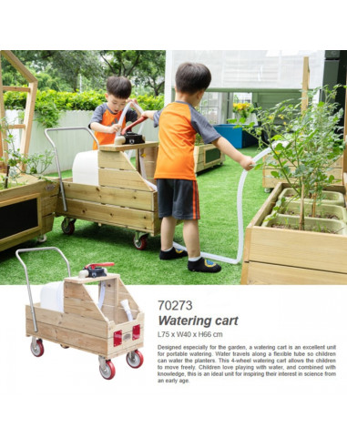 CLASSIC WORLD EDU Wooden Water Cart for Watering + Hose