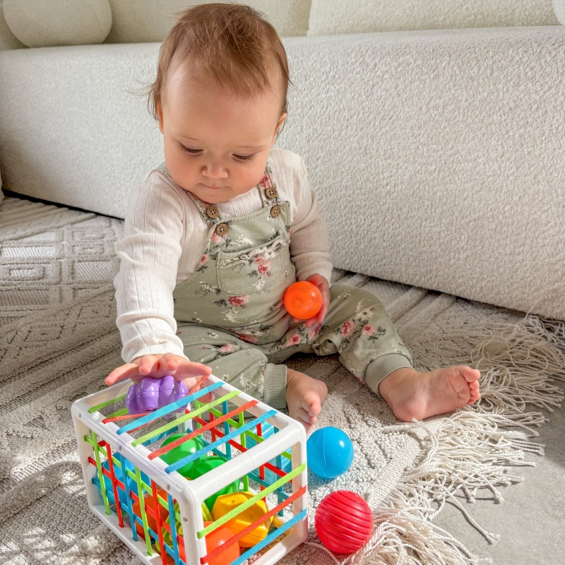 WOOPIE BABY Lankstus sensorinis kubas Baby Sorter Spalvotos formos 13 el.