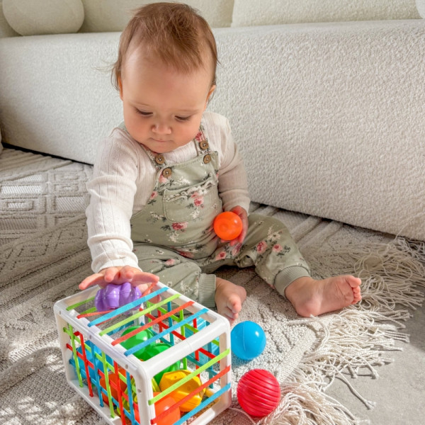 WOOPIE BABY Lankstus sensorinis kubas Baby Sorter Spalvotos formos 13 el.