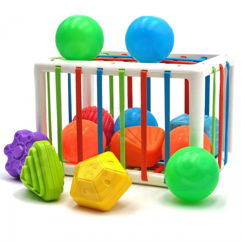 WOOPIE BABY Lankstus sensorinis kubas Baby Sorter Spalvotos formos 13 el.