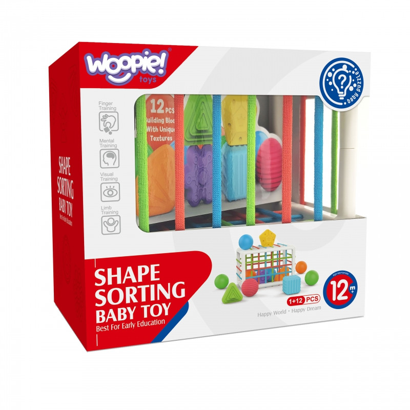 WOOPIE BABY Lankstus sensorinis kubas Baby Sorter Spalvotos formos 13 el.