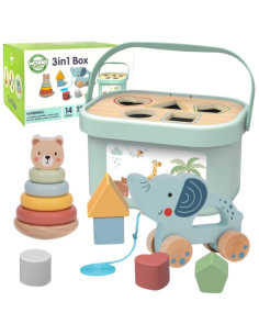 WOOPIE GREEN Pudełko Sorter Box 3w1 Klocki Piramidka Słonik FSC