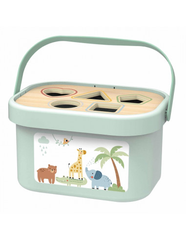 WOOPIE GREEN Pudełko Sorter Box 3w1 Klocki Piramidka Słonik FSC