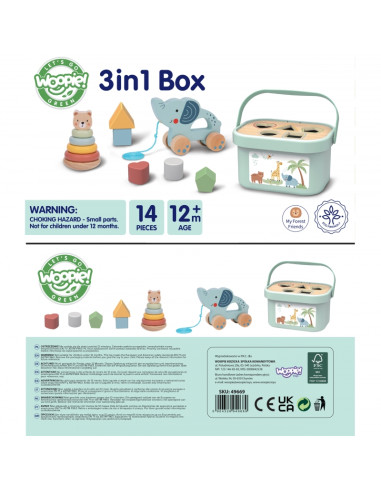 WOOPIE GREEN Сортировщик 3-в-1, кубики "Пирамида" и "Слон" FSC