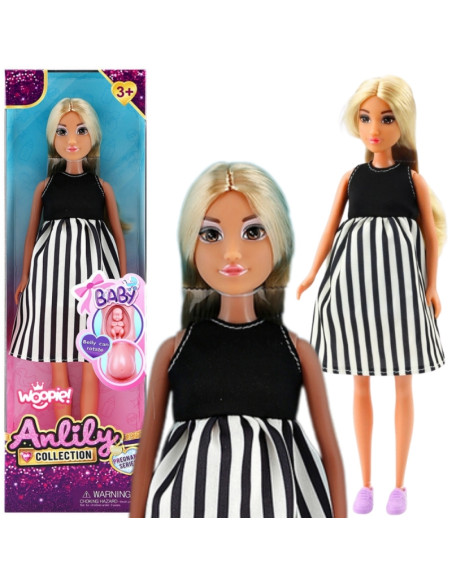 WOOPIE ROYAL Lalka Lily w Ciąży Sukienka w Czarno-białe Paski